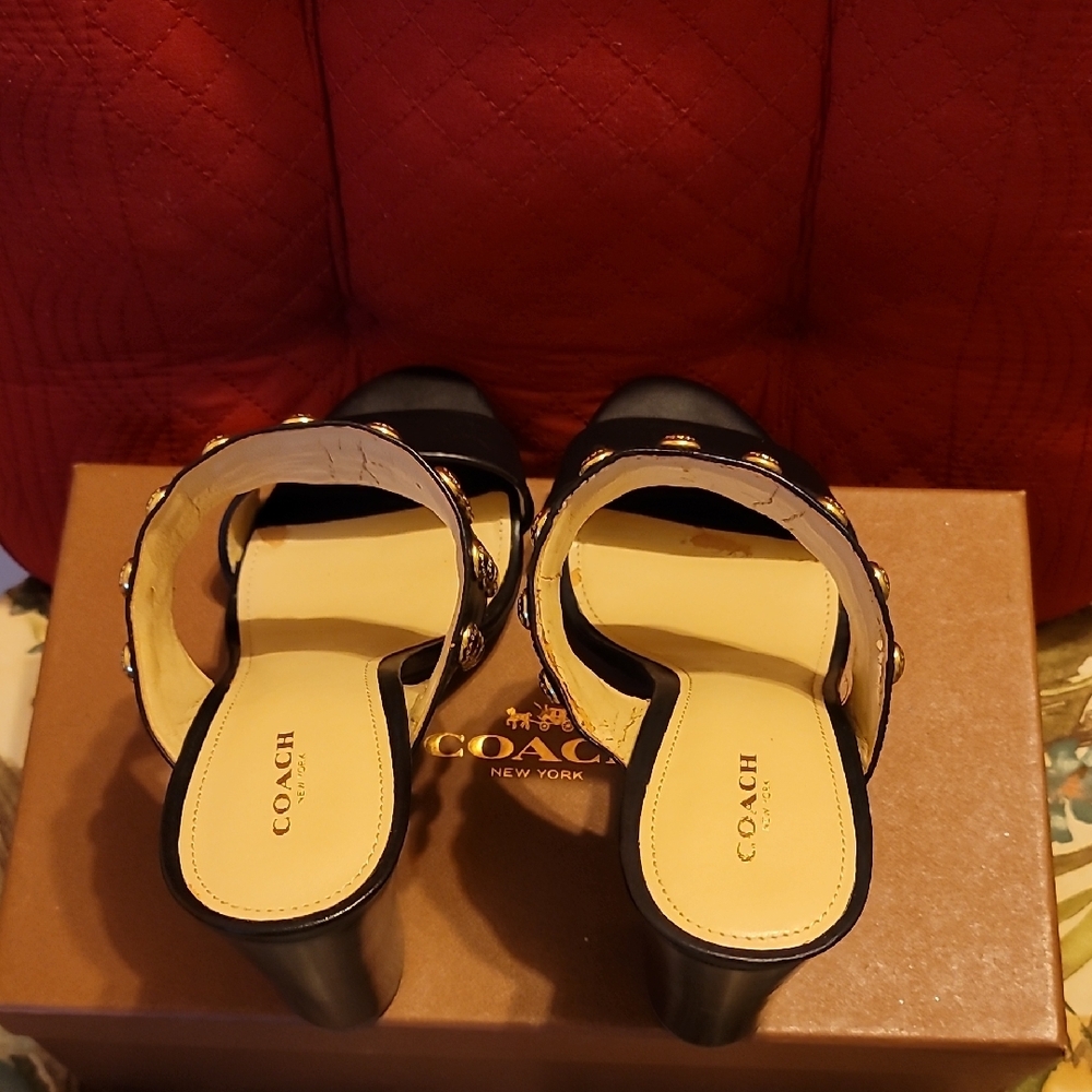 Coach Black Leather Slide Mules with Gold Studs - Picture 5 of 6